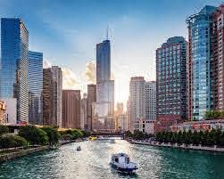 a view of Chicago from the river
