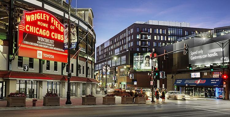 an image of Wrigley at night